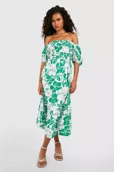 Платье миди с цветочным платьем Boohoo, зеленый