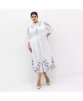 Платье миди с цветочным принтом Annabelle на пуговицах больших размеров CITY CHIC, синий