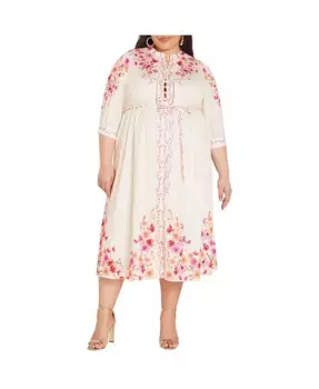 Платье миди с цветочным принтом Annabelle на пуговицах больших размеров CITY CHIC, белый
