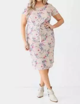 Платье миди с цветочным принтом больших размеров в серо-коричневом цвете BLUE LEOPARD