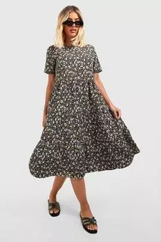 Платье миди с цветочным принтом Boohoo, черный