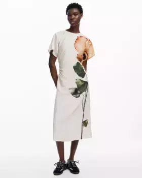 Платье миди с цветочным принтом Desigual, цвет Crudo