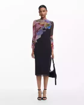 Платье миди с цветочным принтом Desigual, черный