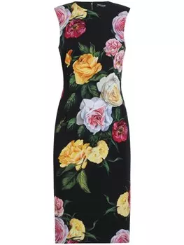 Платье-миди с цветочным принтом Dolce & Gabbana, черный