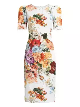 Платье миди с цветочным принтом DOLCE & GABBANA, белый