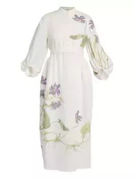 Платье миди с цветочным принтом ERDEM, белый