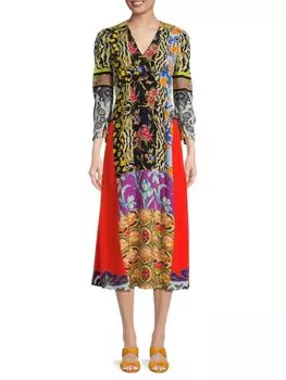 Платье-миди с цветочным принтом Etro, цвет Yellow Multi