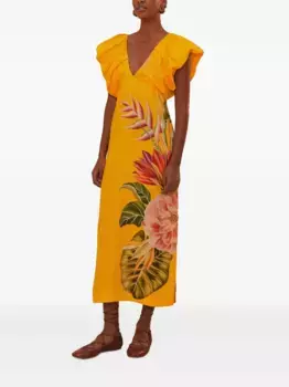 Платье миди с цветочным принтом FARM Rio, оранжевый