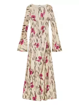 Платье миди с цветочным принтом GANNI, нейтральный