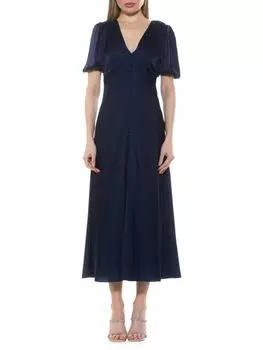 Платье миди с цветочным принтом и объемными рукавами Lorelei Alexia Admor, темно-синий