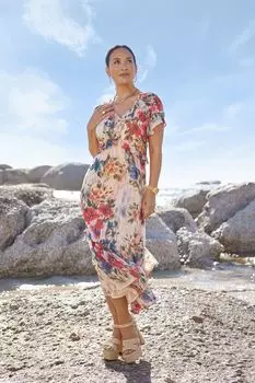 Платье миди с цветочным принтом и рюшами Myleene Klass, мультиколор