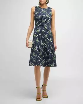 Платье-миди с цветочным принтом и оборкой по подолу Carolina Herrera, цвет Midnight Multi