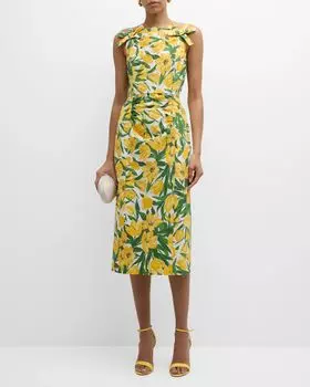 Платье миди с цветочным принтом и бантом Carolina Herrera, цвет White Multi