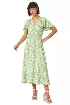 Платье миди с цветочным принтом и присборенной талией Roman, зеленый