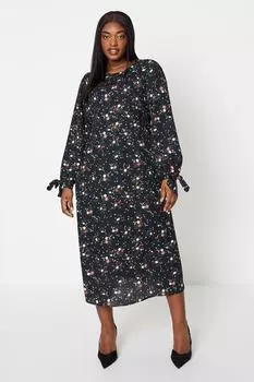 Платье миди с цветочным принтом и завязками на рукавах Curve Dorothy Perkins, мультиколор
