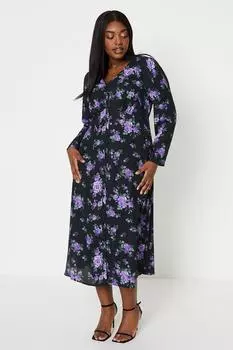 Платье миди с цветочным принтом и пуговицами спереди Curve Dorothy Perkins, мультиколор