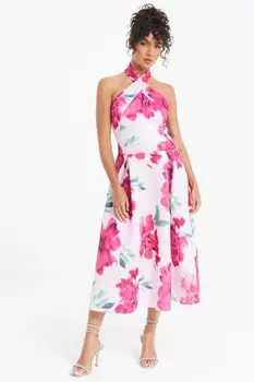 Платье-миди с цветочным принтом и вырезом-халтером QUIZ Clothing