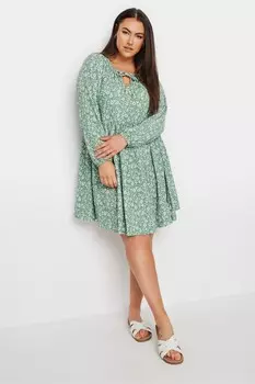 Платье миди с цветочным принтом и текстурой Yours Curve, зеленый