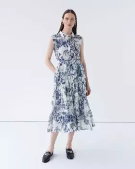 Платье миди с цветочным принтом и воротником-поло Caroll, тёмно-синий