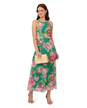 Платье миди с цветочным принтом и вырезом халтер Adrianna Papell, мультиколор