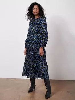 Платье миди с цветочным принтом и рюшами Mint Velvet, синий/разноцветный