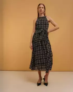 Платье миди с цветочным принтом и бретельками через шею Niza, черный