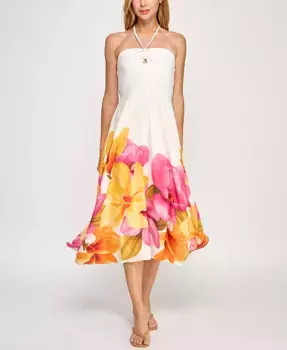 Платье миди с цветочным принтом и вырезом халтер для юниоров Trixxi, мультиколор