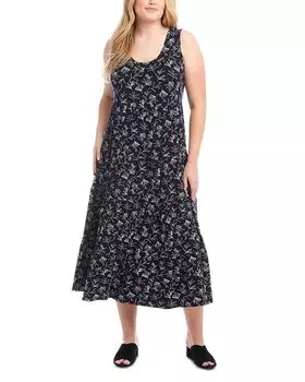 Платье миди с цветочным принтом и ярусами Plus Karen Kane, мультиколор