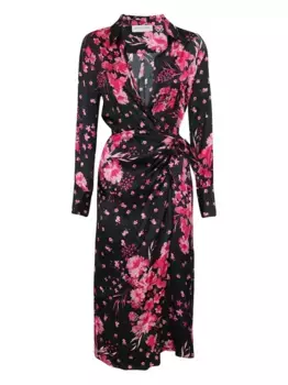 Платье миди с цветочным принтом и запахом Ermanno Scervino, черный