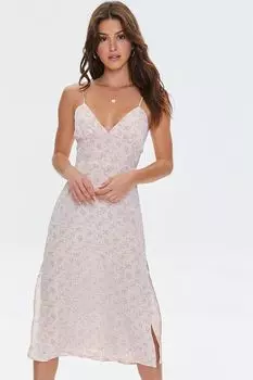 Платье миди с цветочным принтом и завязкой на спине Forever 21, розовый