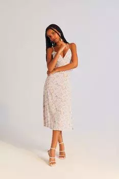 Платье миди с цветочным принтом и завязкой на спине Forever 21, синий