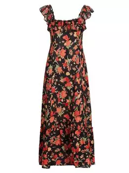 Платье миди с цветочным принтом June и квадратным вырезом Rixo, черный