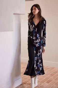 Платье миди с цветочным принтом Mint Velvet, черный