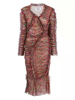 Платье миди с цветочным принтом MSGM, черный