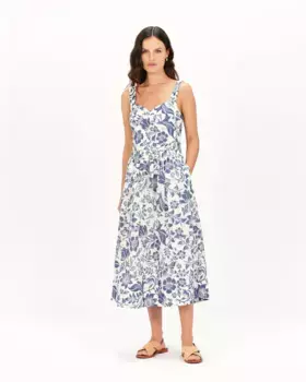 Платье миди с цветочным принтом на бретелях Caroll, светло-голубой