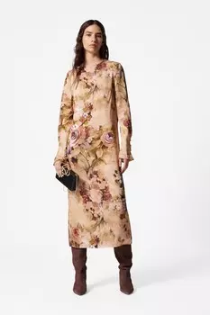 Платье миди с цветочным принтом & Other Stories, бежевый