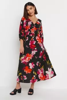 Платье миди с цветочным принтом Pixiegirl Petite, черный