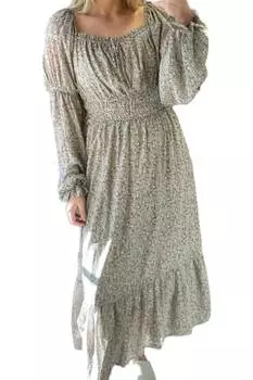 Платье миди с цветочным принтом в серо-коричневом цвете &merci