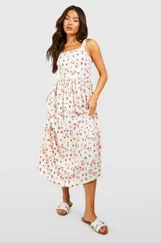 Платье миди с цветочным ремешком Boohoo, белый