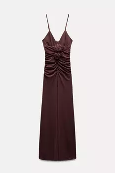 Платье миди с цветочным рисунком ZARA, цвет aubergine