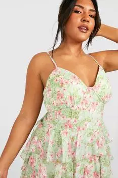 Платье миди с цветочным шифоном Boohoo, зеленый