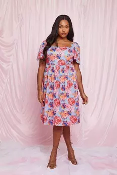 Платье миди с цветочным узором и квадратным вырезом Chi Chi London, синий