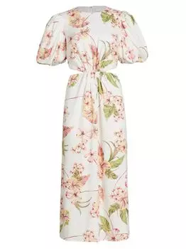 Платье миди с цветочным вырезом Wayf, слоновая кость