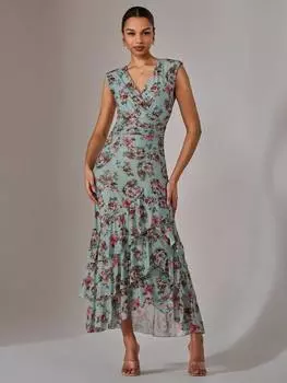 Платье миди с цветочными оборками Jolie Moi, зеленый/разноцветный