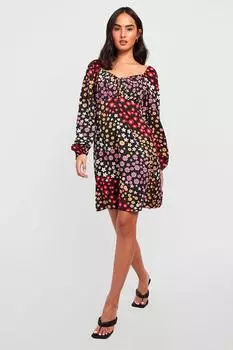 Платье миди с цветочными рукавами Boohoo, черный