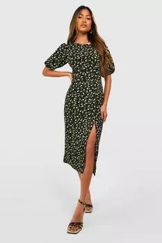 Платье миди с цветочными рукавами Boohoo, черный