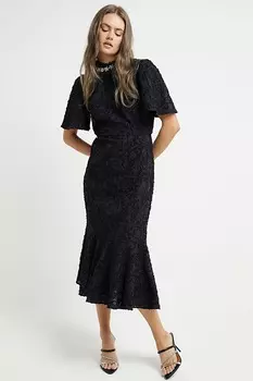Платье миди с декоративной фактурой River Island, черный