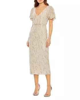 Платье миди с декорированными рукавами Mac Duggal, коричневый/бежевый