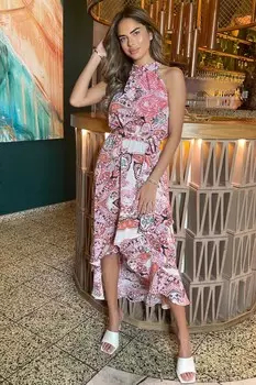 Платье миди с длинной спиной и вырезом бретельками Ax Paris, розовый