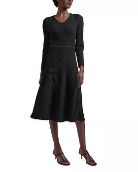 Платье миди с длинным рукавом и V-образным вырезом в рубчик Misook, черный